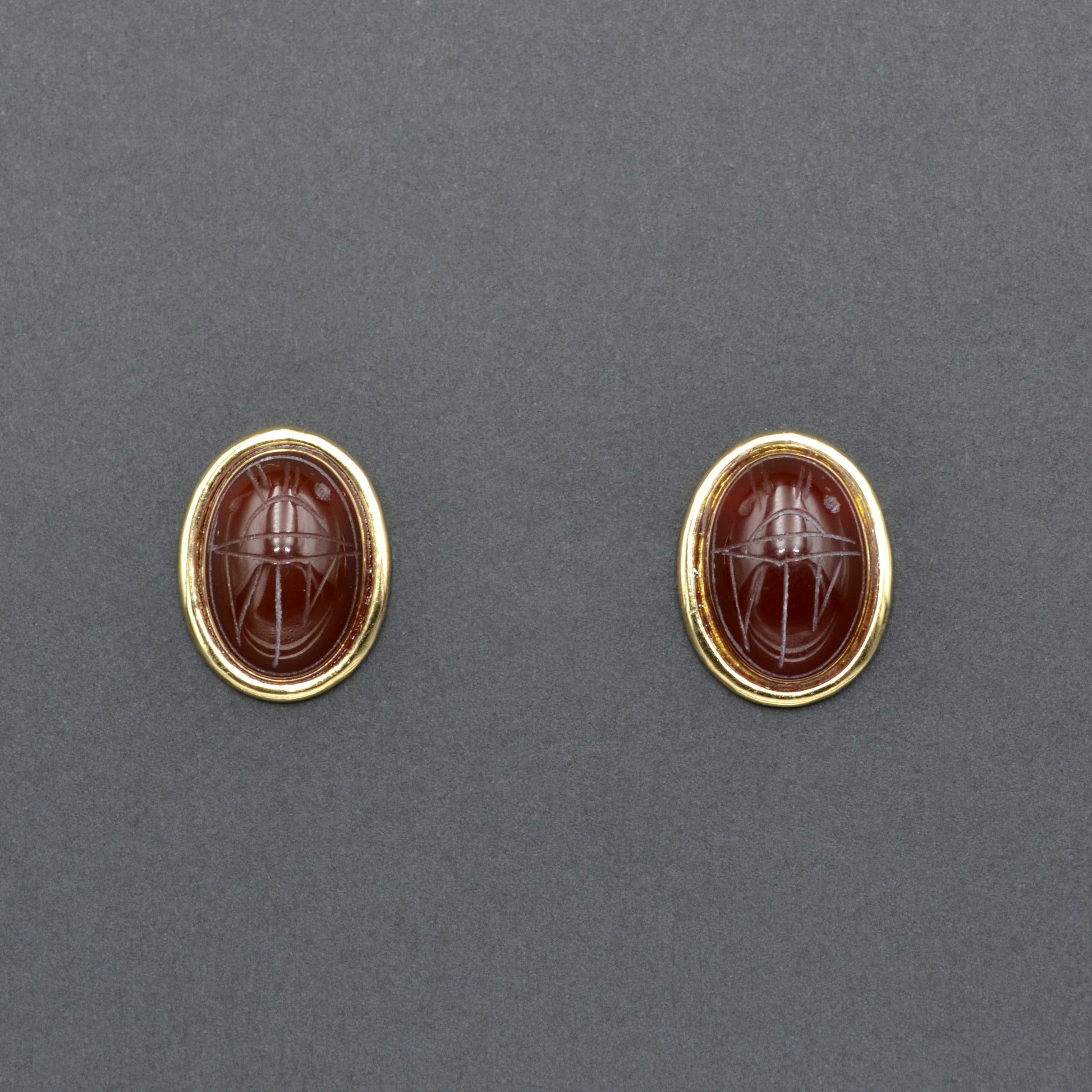 Vintage Carnelian and 14k Gold Egyptian Revival Scarab Earrings