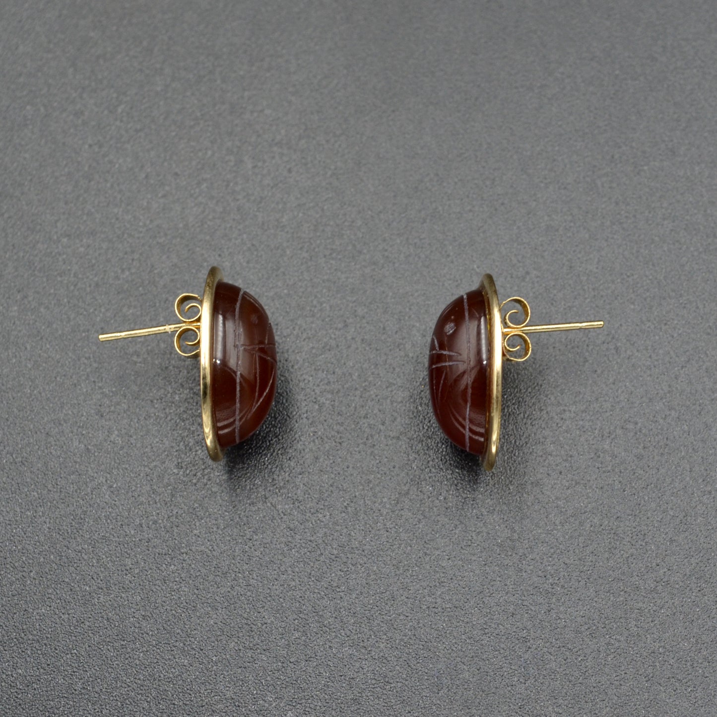 Vintage Carnelian and 14k Gold Egyptian Revival Scarab Earrings