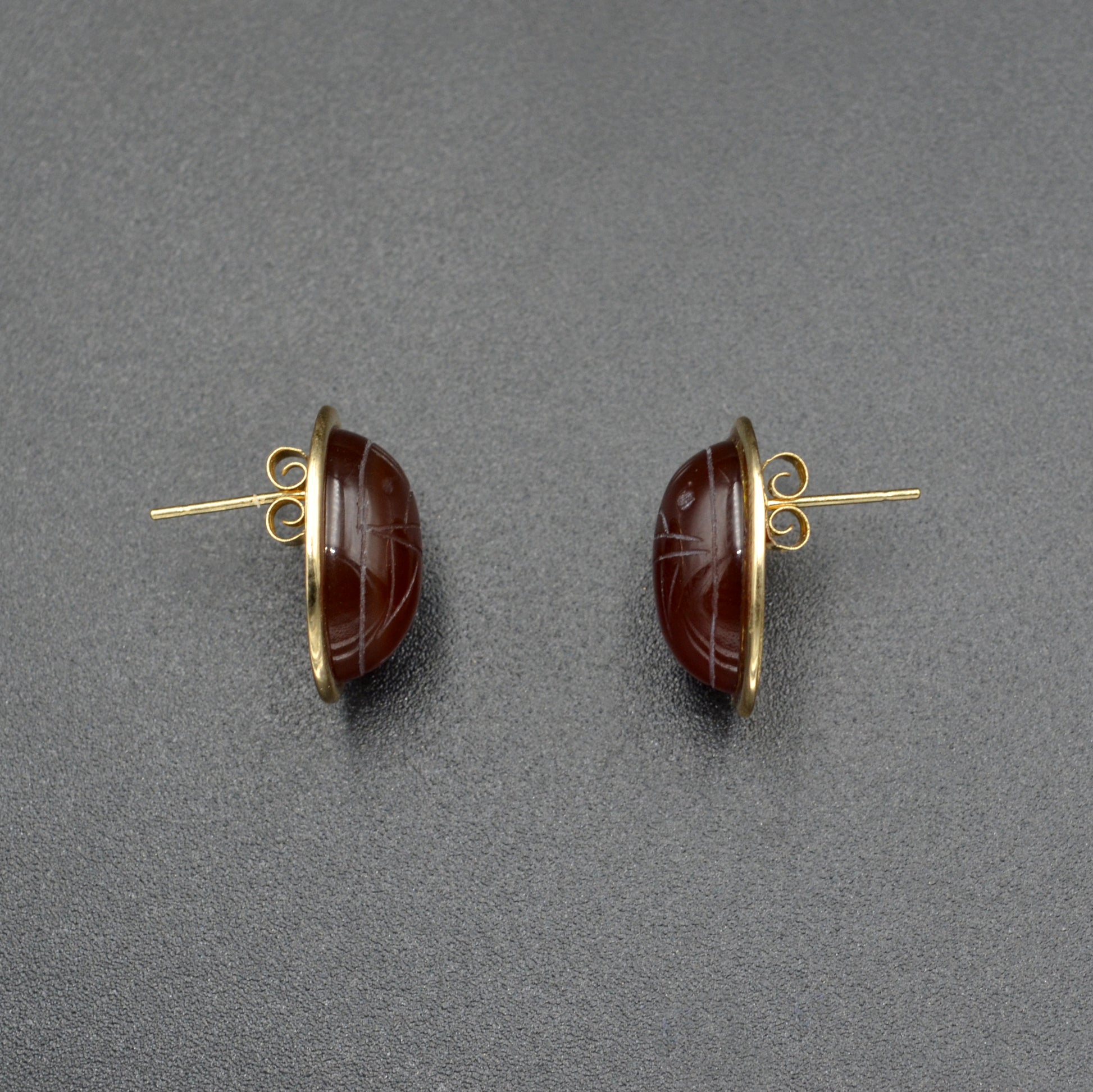 Vintage Carnelian and 14k Gold Egyptian Revival Scarab Earrings