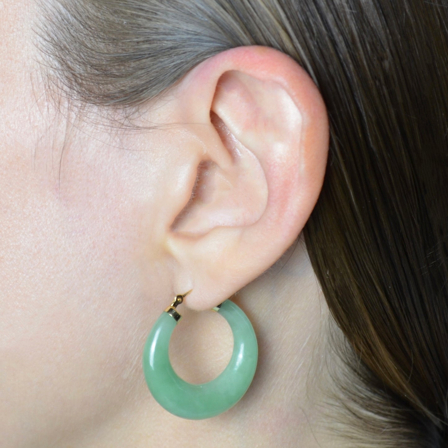 Gold and Jade Hoop Earrings