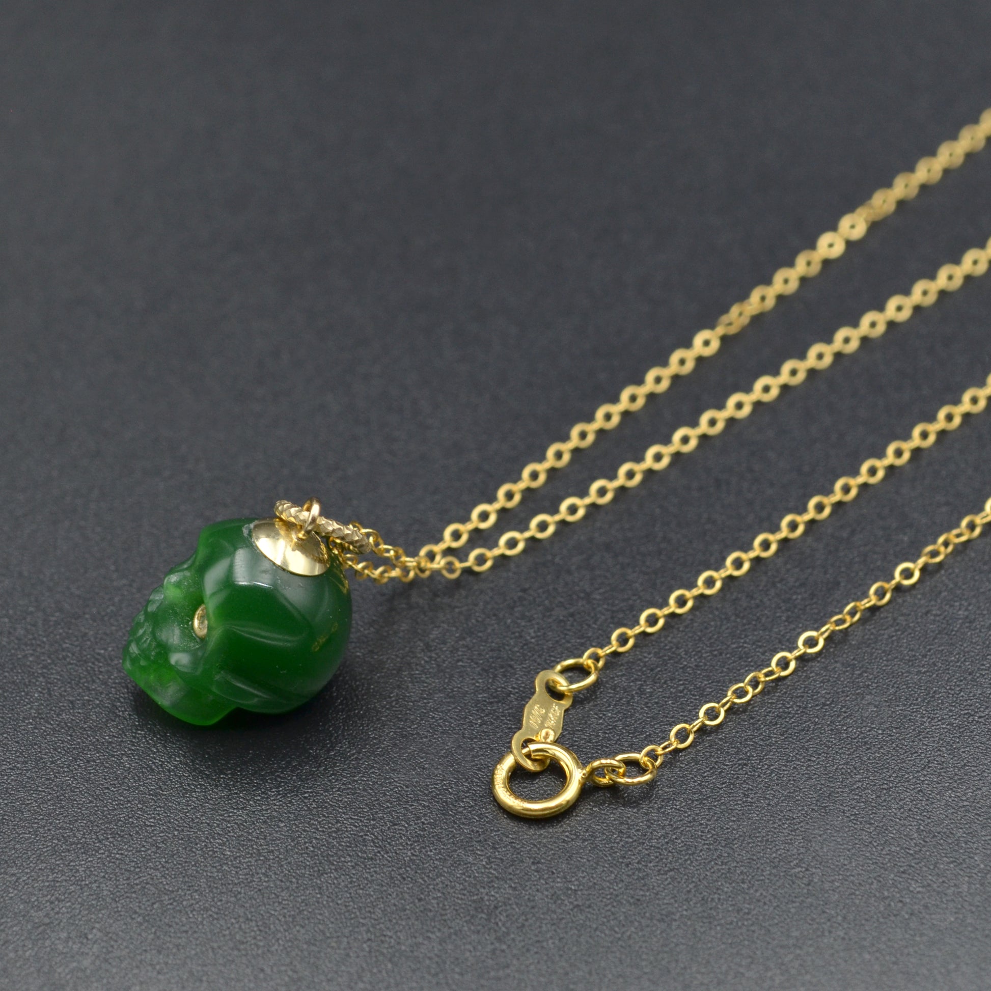 Green Chalcedony and Diamond Skull Necklace
