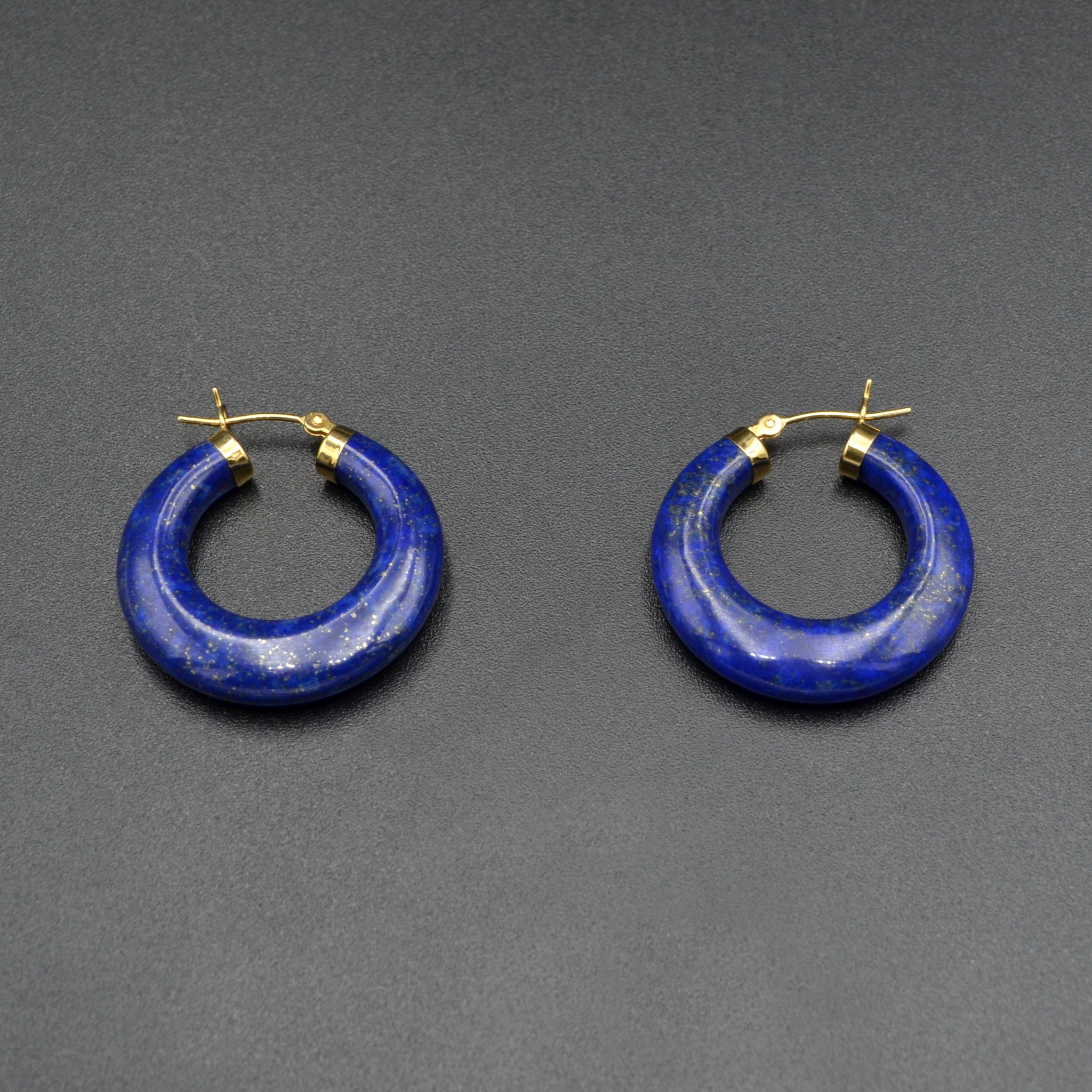 Newest Lapis lazuli half hoop earrings, wire wrapped earrings