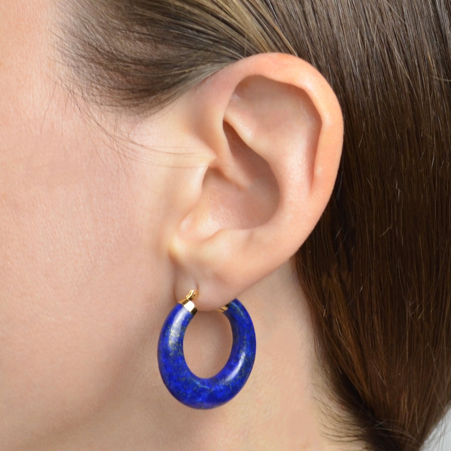 Chunky Lapis Lazuli Hoop Earrings