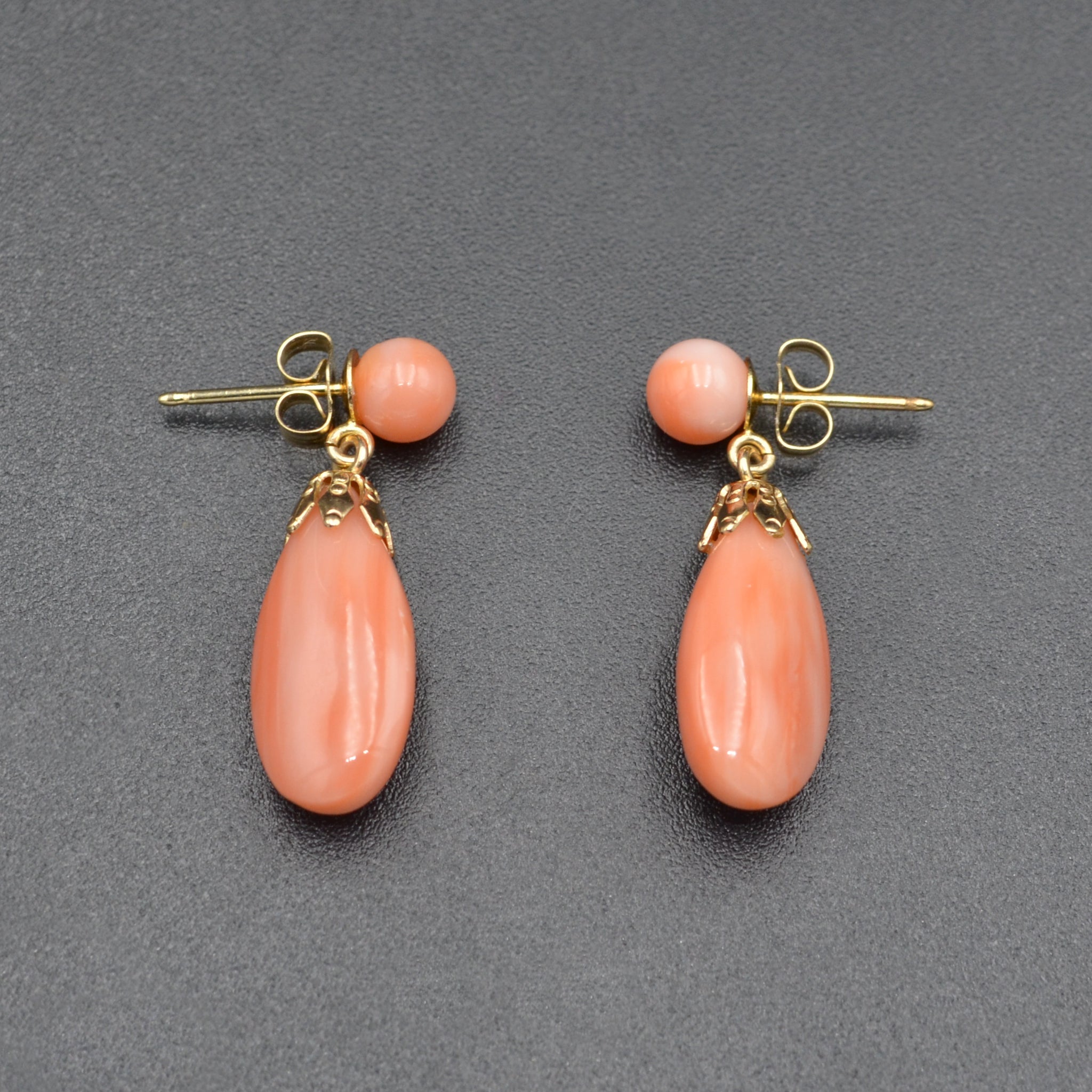 Vintage 9ct Gold and Coral Drop Stud Earrings — The Ruby Foxes