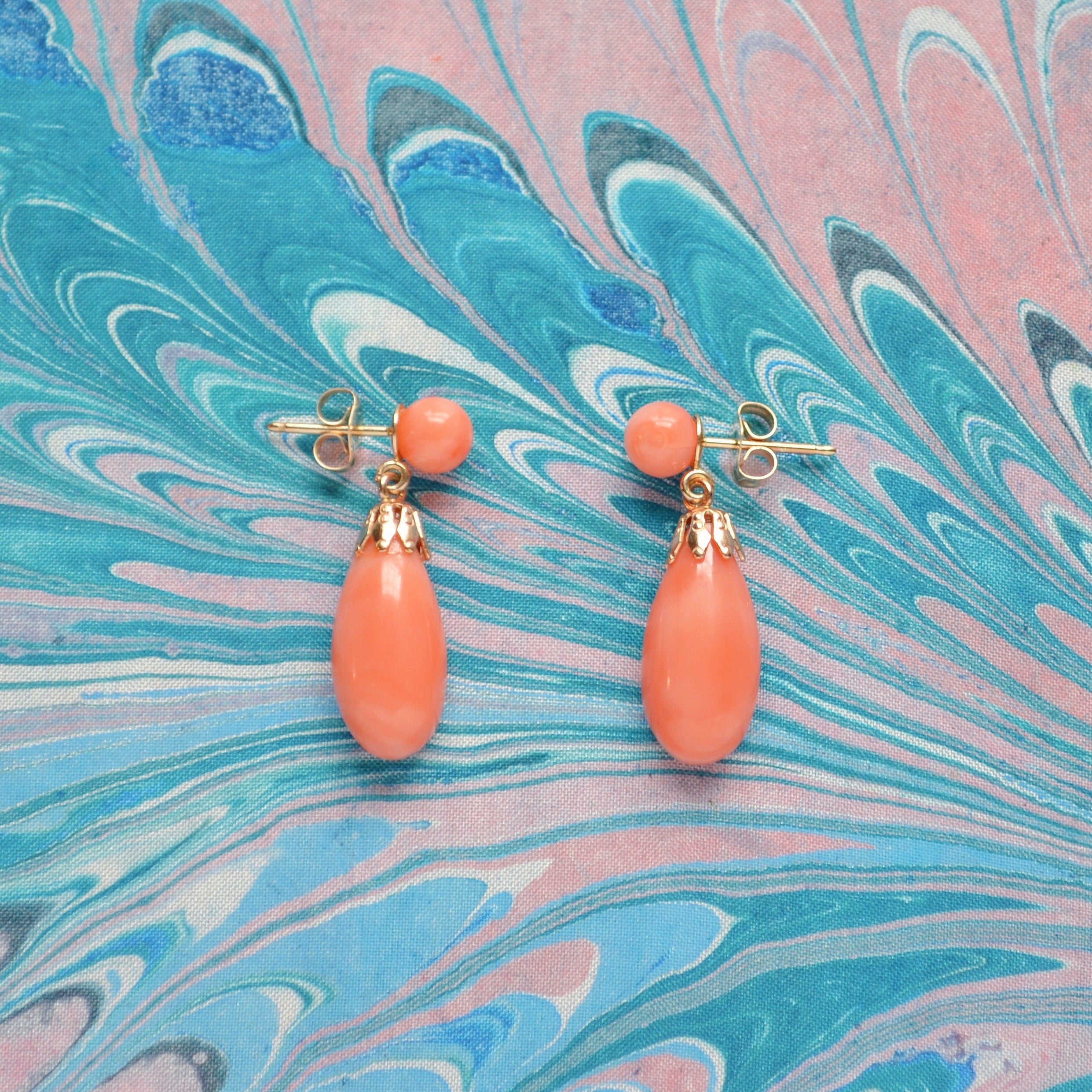 Pink Coral and Diamond 18K Yellow Gold Earrings, circa 1960s For Sale at  1stDibs | pink coral earrings gold