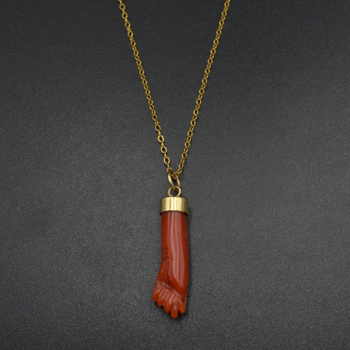 Vintage Coral and 14 Karat Gold Mano Figa Necklace