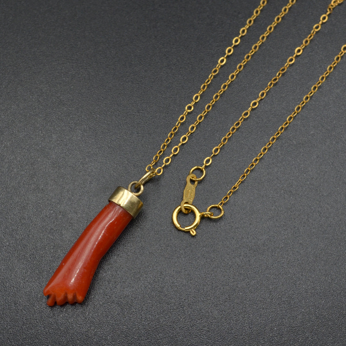 Vintage Coral and 14 Karat Gold Mano Figa Necklace