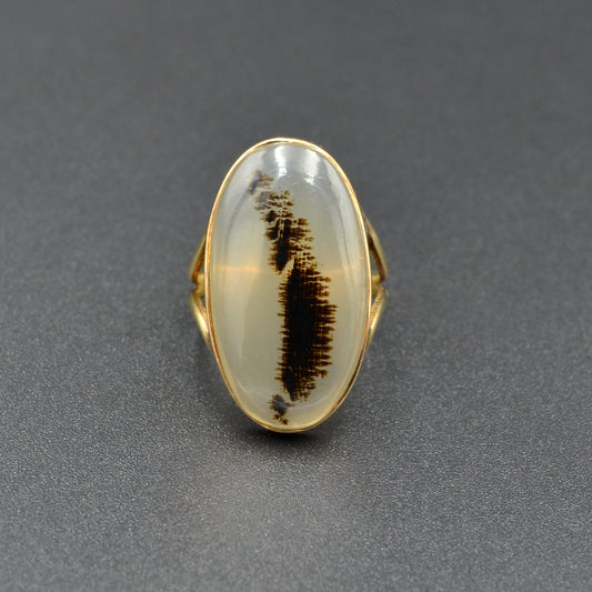 Antique Victorian Dendritic Moss Agate and 14k Gold Ring