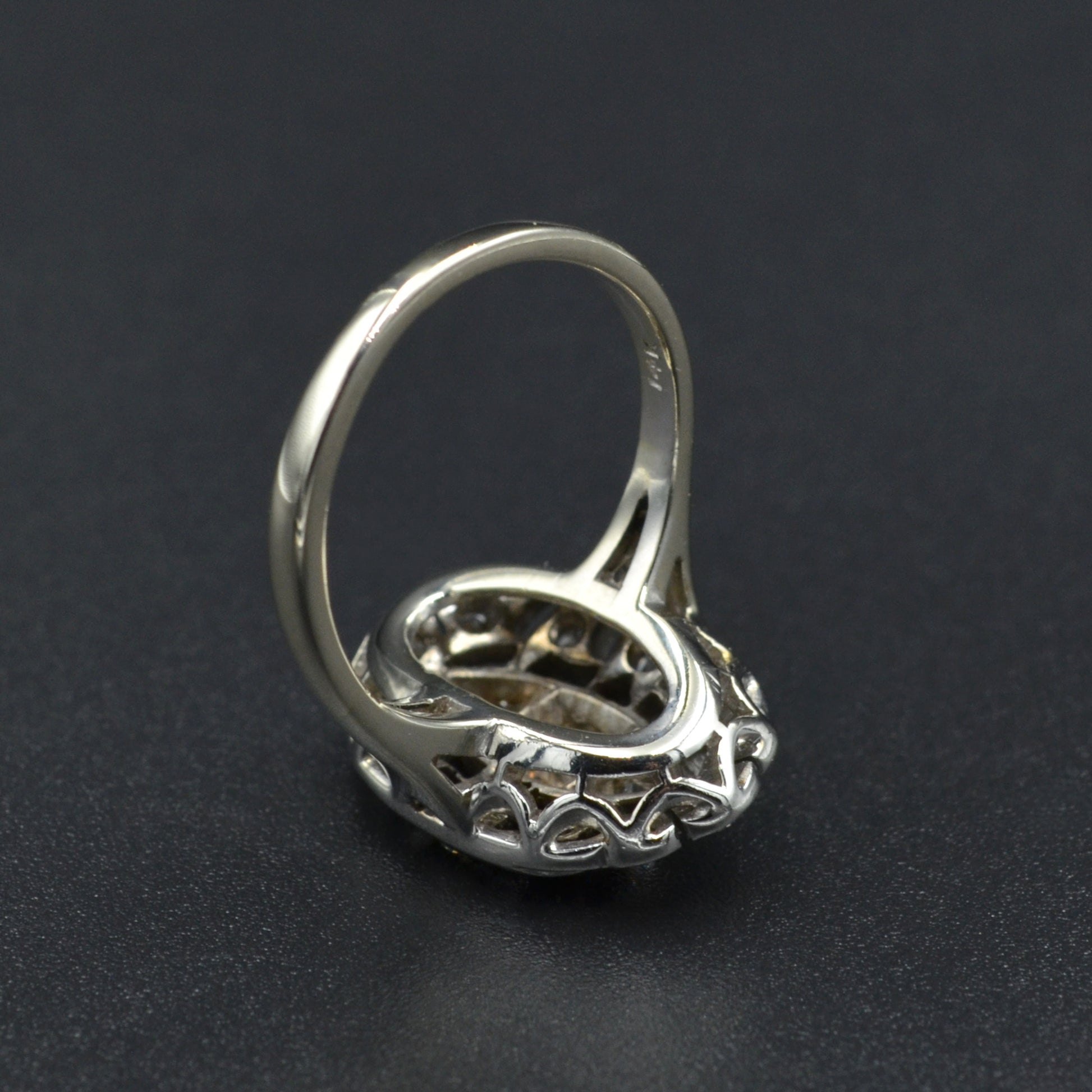 Antique 14k Gold Diamond Navette Shaped Dinner Ring