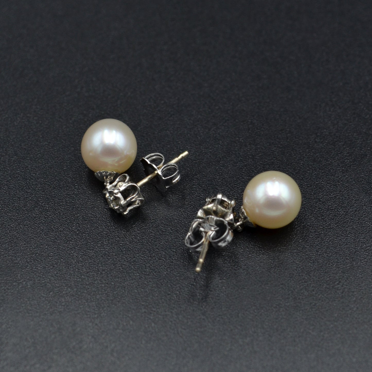 Vintage Pearl, Diamond and 14k White Gold Earrings
