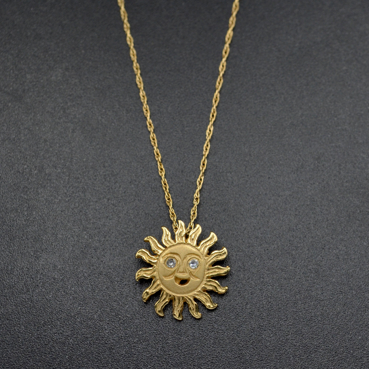 Vintage Smiling Sun Diamond and 14 Karat Gold Necklace