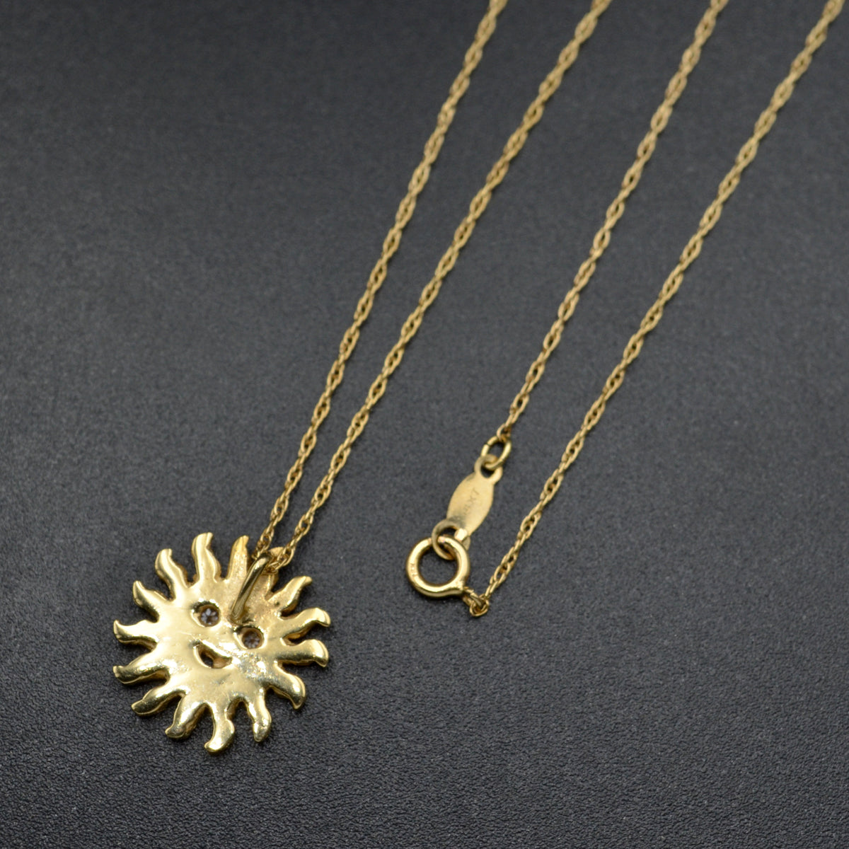Vintage Smiling Sun Diamond and 14 Karat Gold Necklace