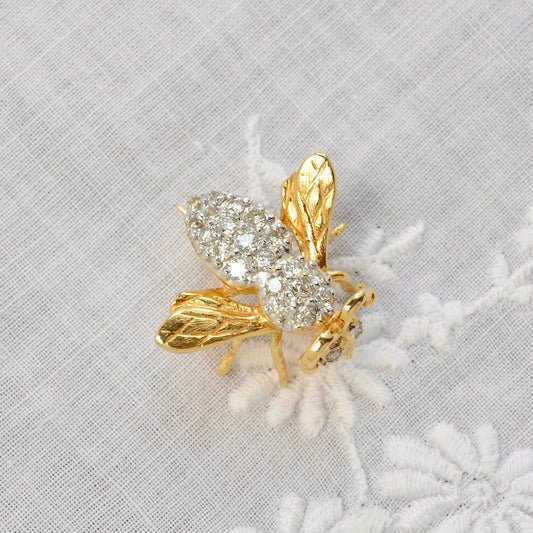 Vintage Diamond and 14k Gold Bee Brooch