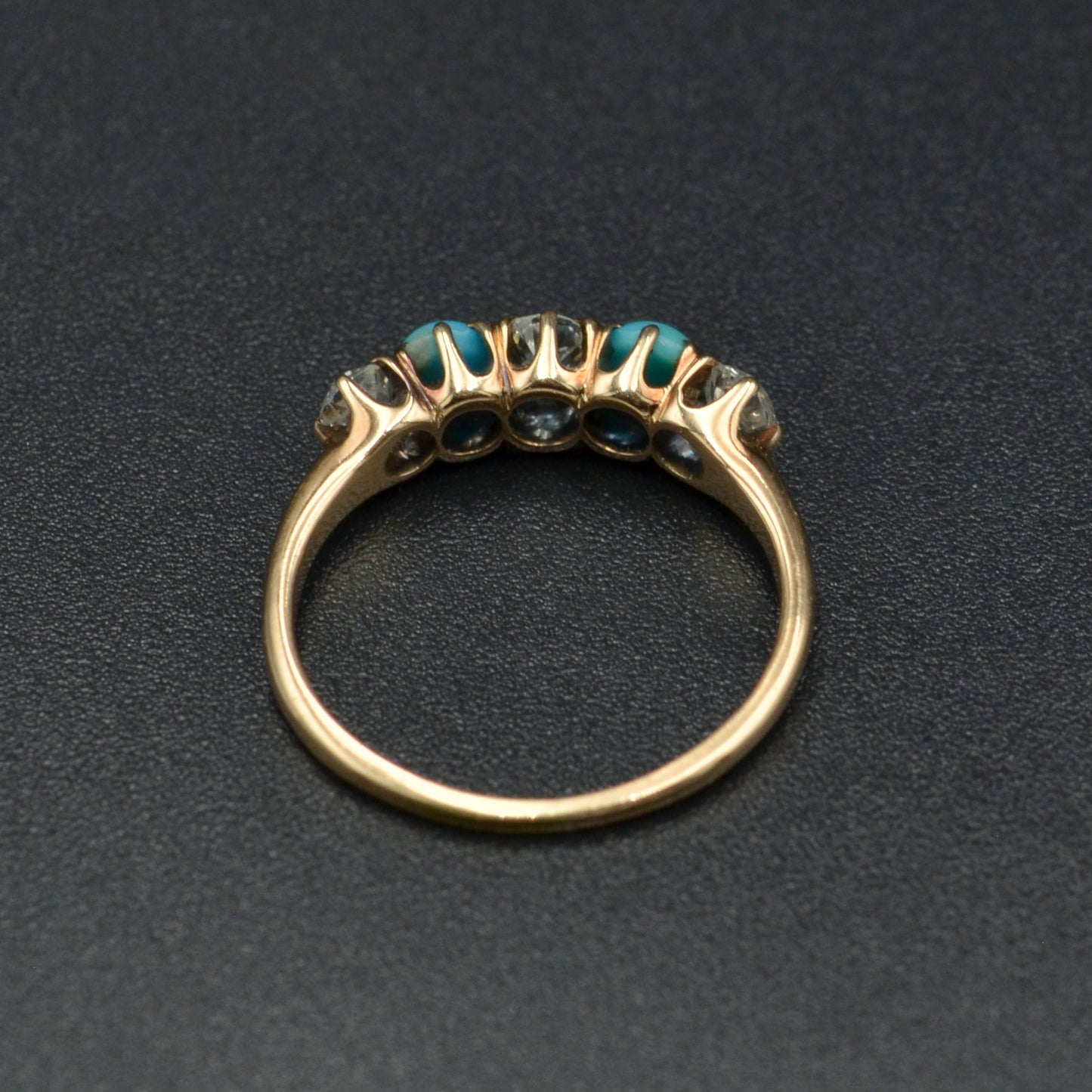 Antique Turquoise, Old European Cut Diamond and 14k Gold Ring