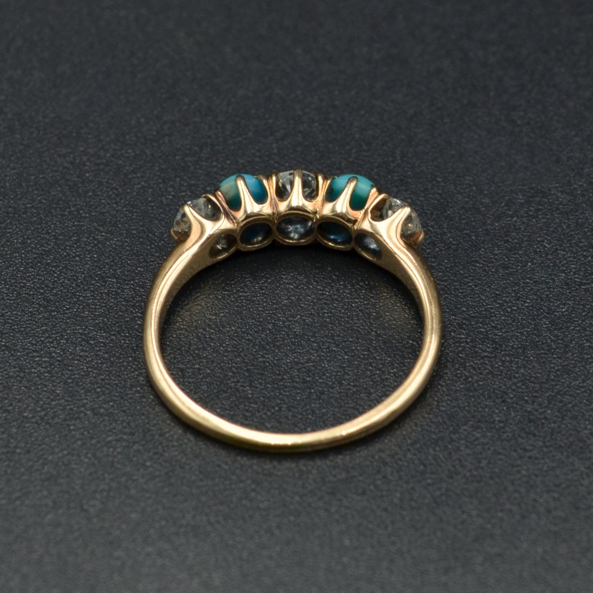 Antique Turquoise, Old European Cut Diamond and 14k Gold Ring