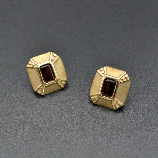 Vintage Byzantine Style Red Garnet and 14k Gold Post Earrings