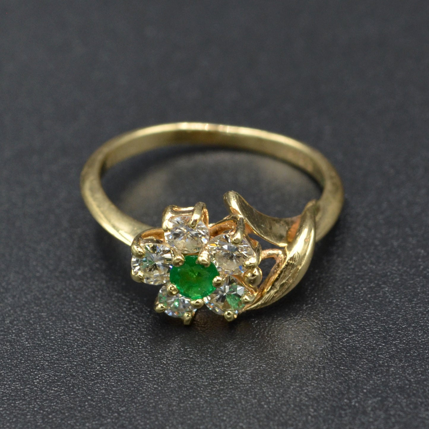 Vintage Emerald and Diamond Flower Ring