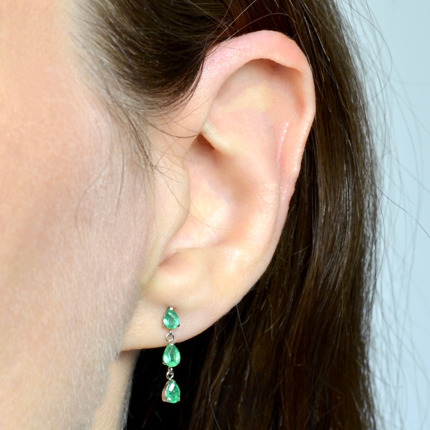 Emerald and Platinum Drop Earrings