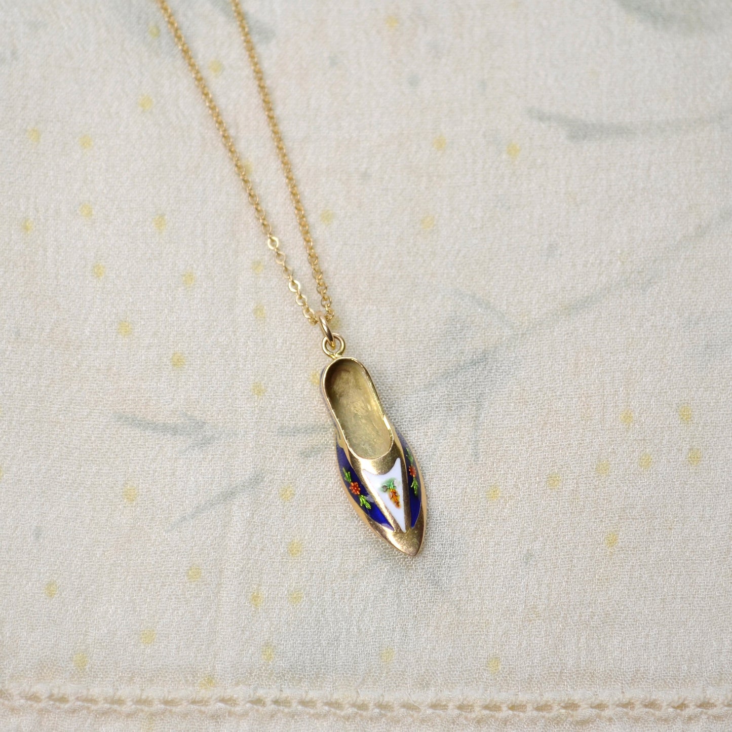 Enamel and Gold Slipper Necklace
