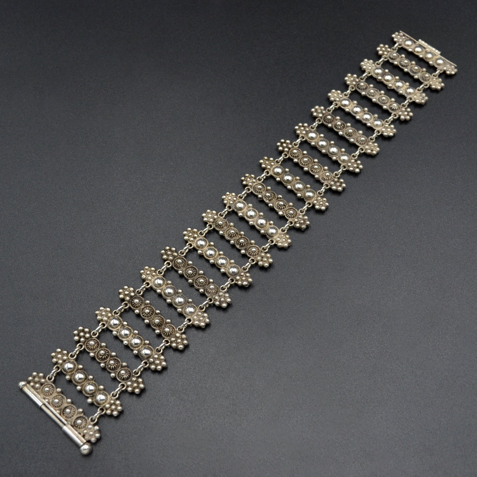 Vintage Etruscan Revival 800 Silver Panel Bracelet
