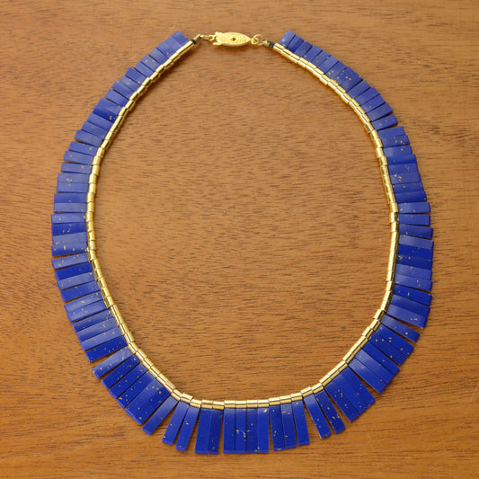 Vintage Faux-Lapis Reversible Collar Cleopatra Fringe Necklace