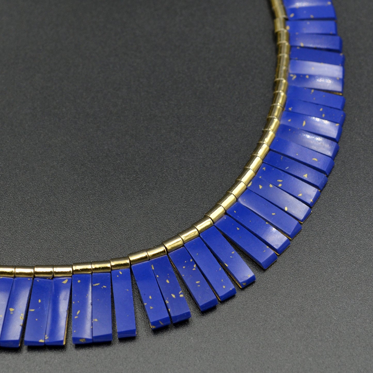 Vintage Faux-Lapis Reversible Collar Cleopatra Fringe Necklace
