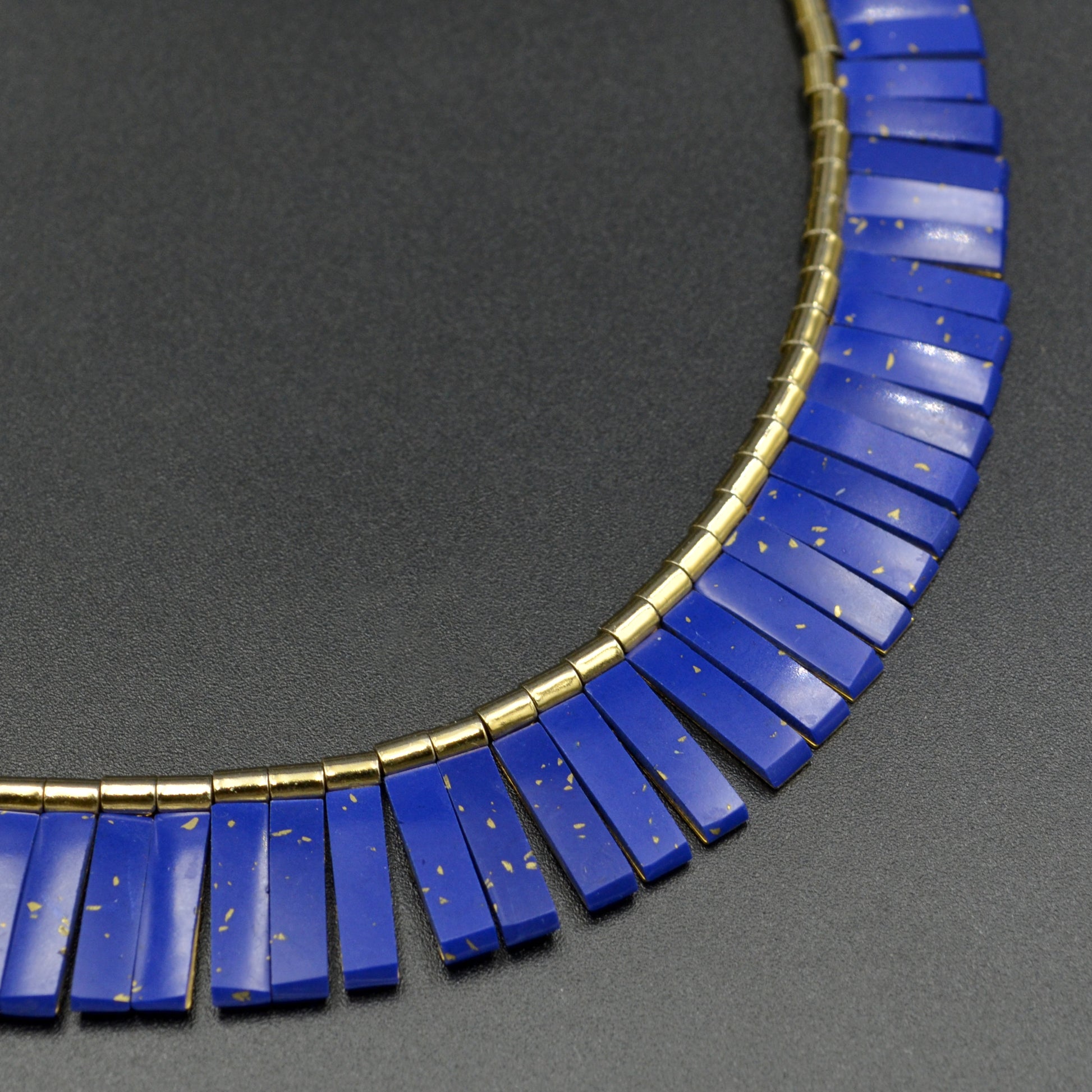 Vintage Faux-Lapis Reversible Collar Cleopatra Fringe Necklace