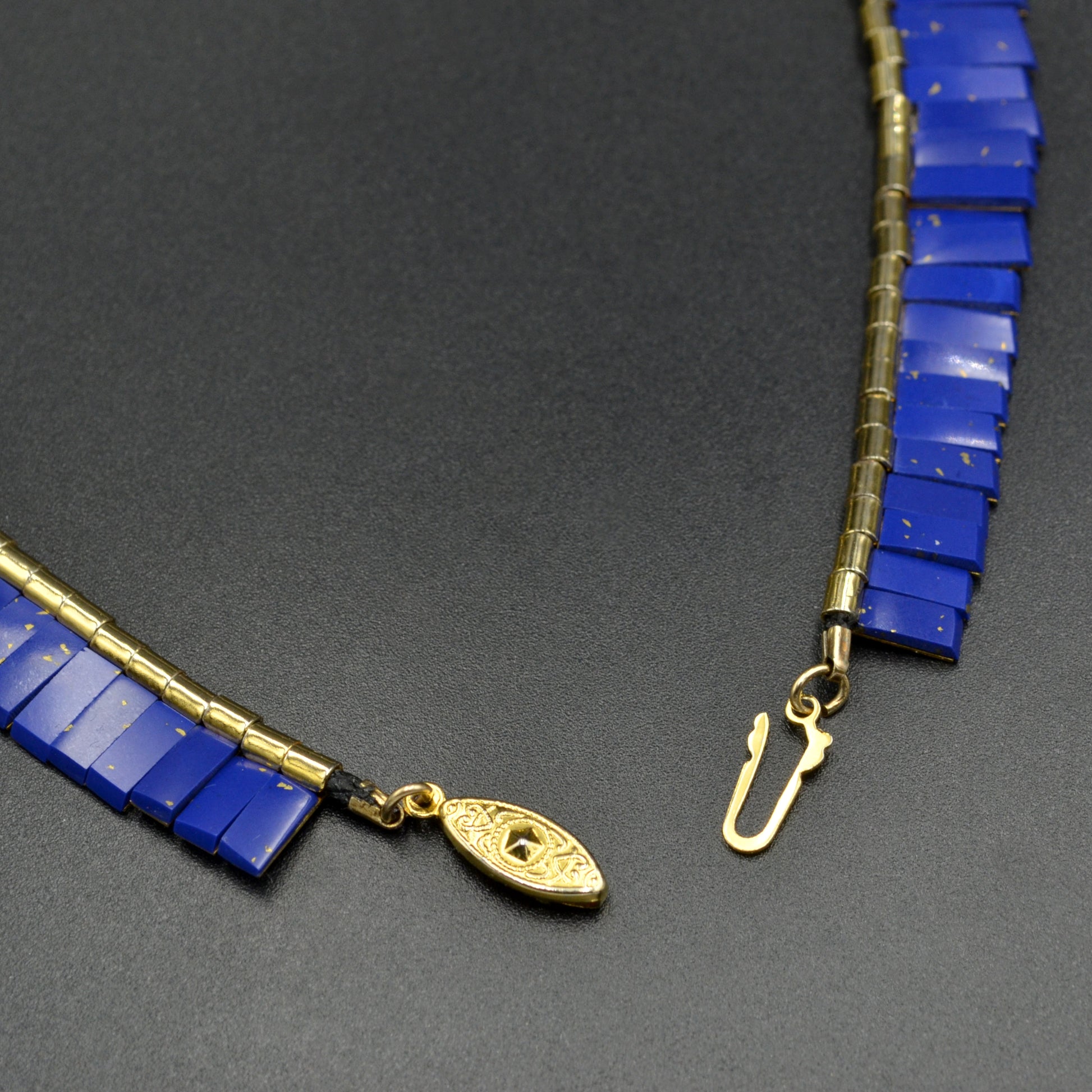 Vintage Faux-Lapis Reversible Collar Cleopatra Fringe Necklace
