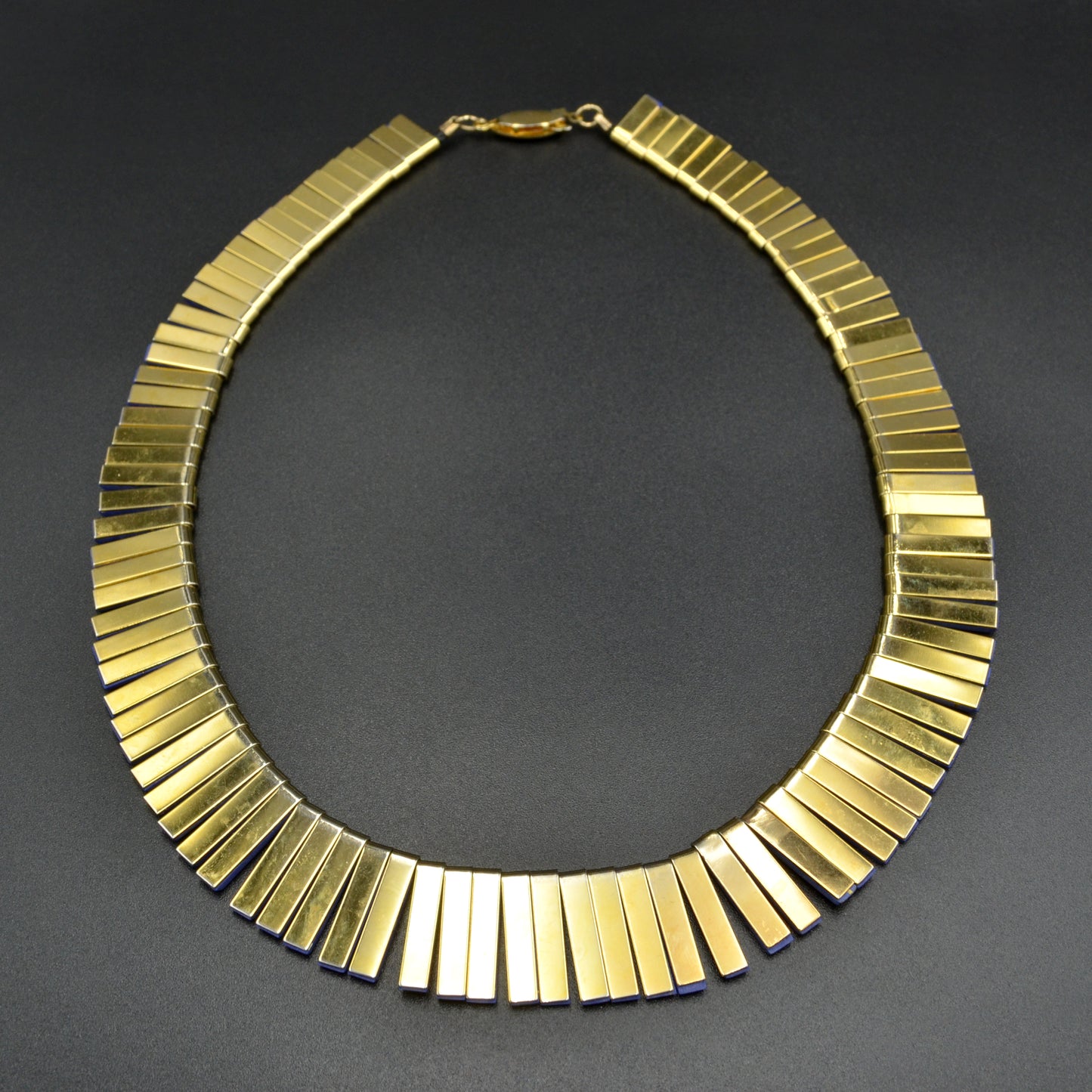 Vintage Faux-Lapis Reversible Collar Cleopatra Fringe Necklace
