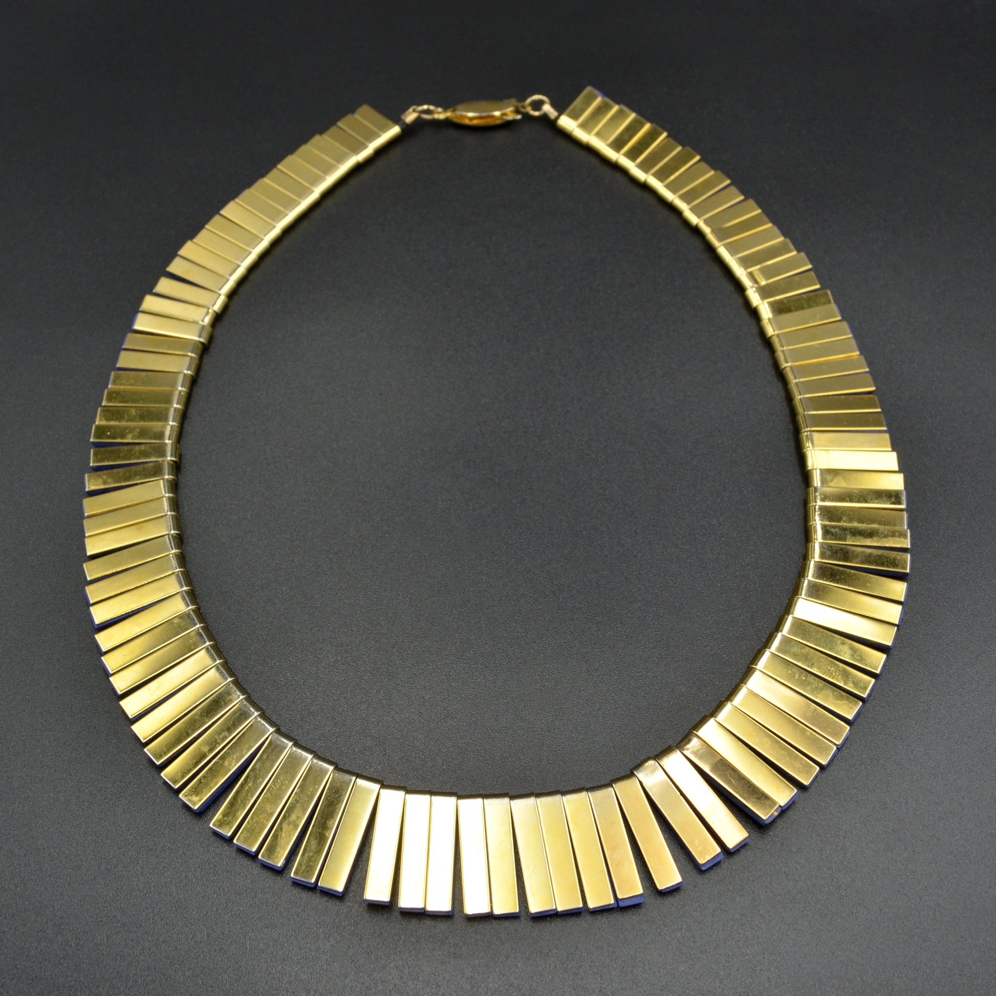 Vintage Faux-Lapis Reversible Collar Cleopatra Fringe Necklace