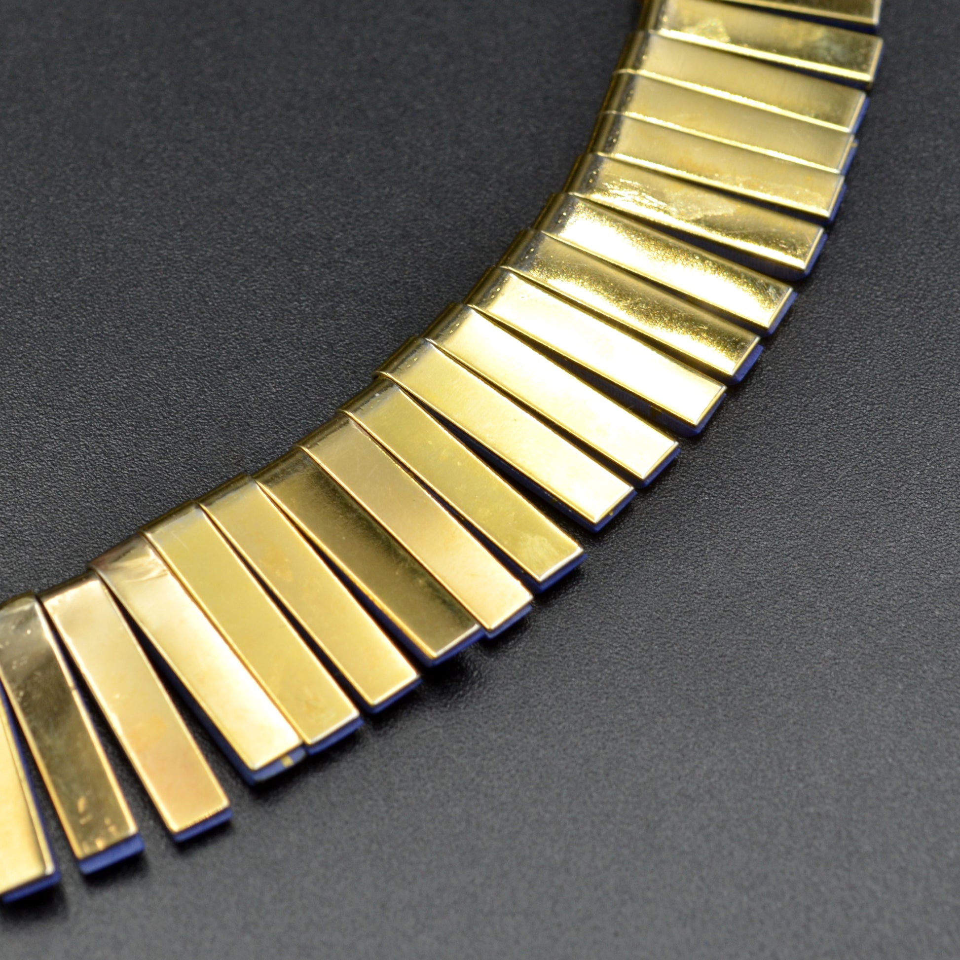 Vintage Faux-Lapis Reversible Collar Cleopatra Fringe Necklace