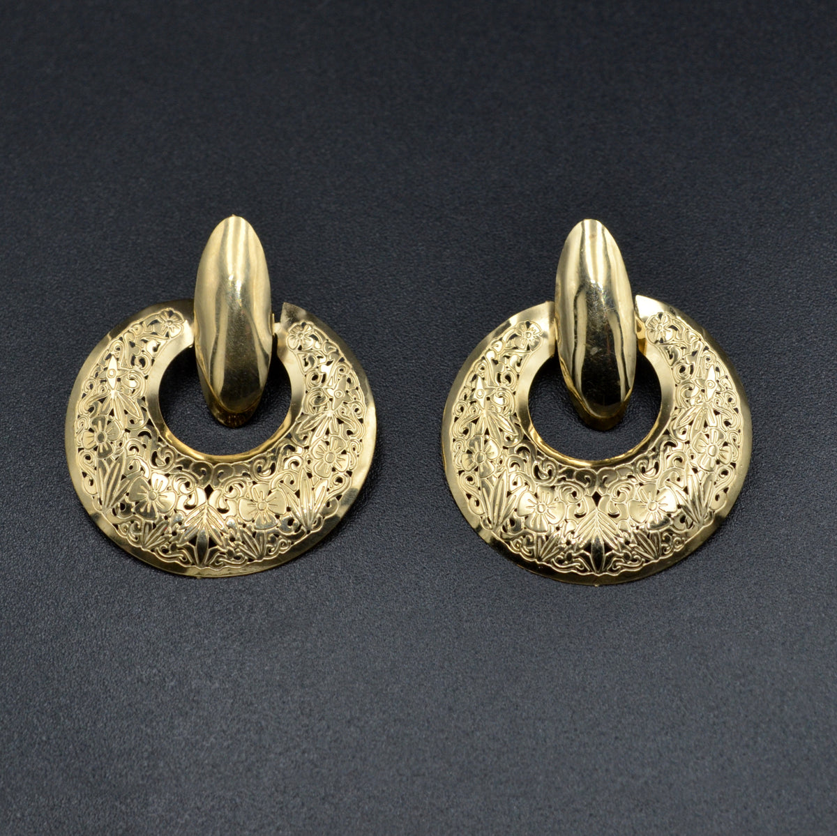 Vintage 14 Karat Gold Filigree Door Knocker Earrings