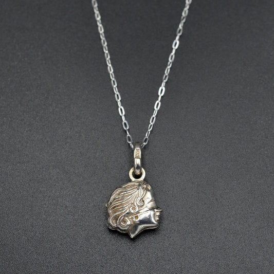 Vintage Sterling Silver Fortuna Pendant Necklace