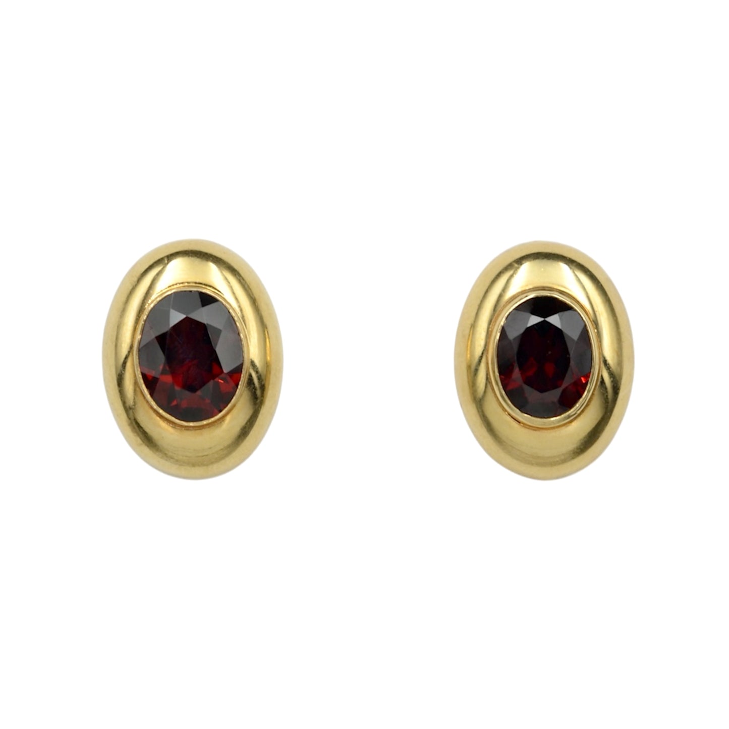 Vintage Wide Bezel Set Garnet And 14k Gold Earrings