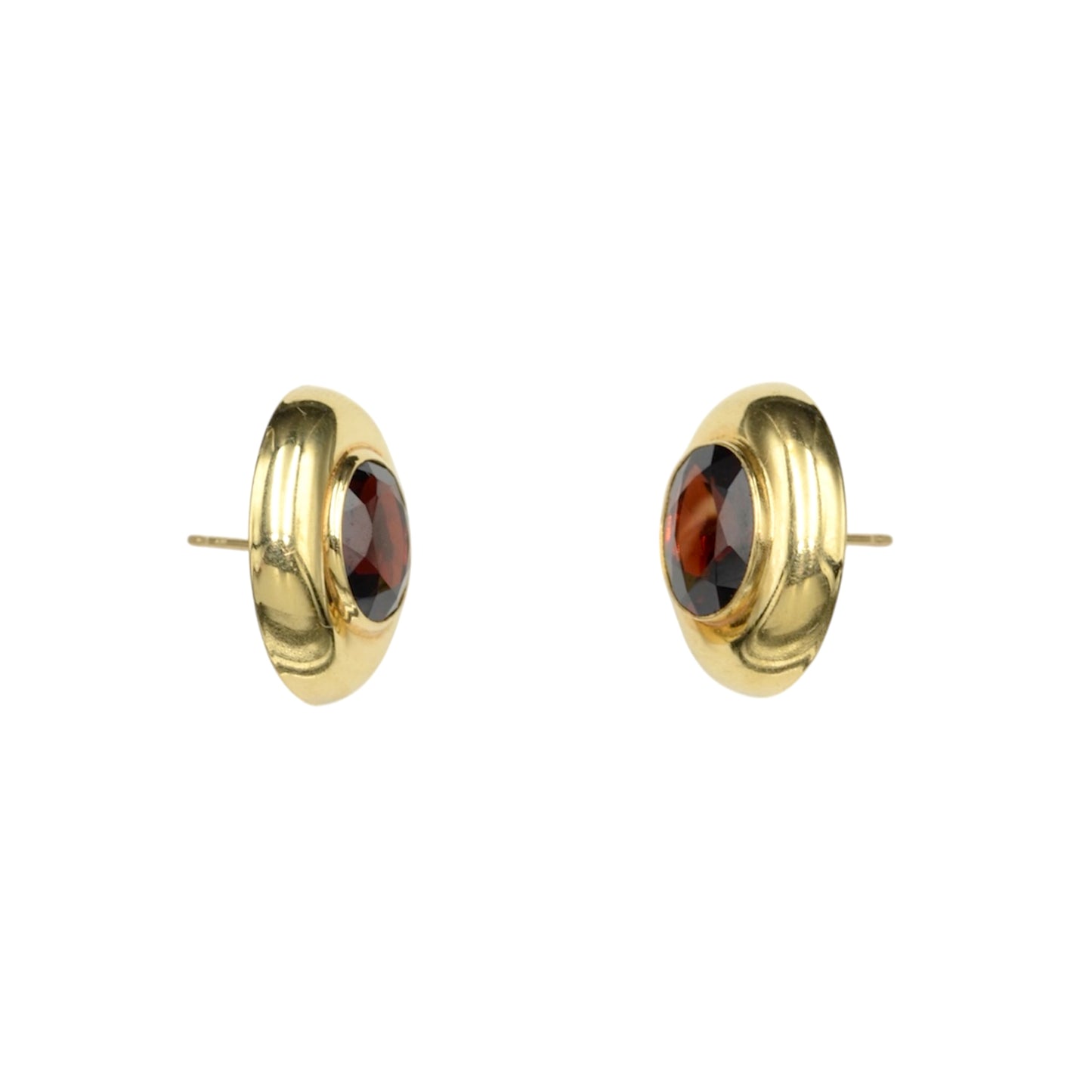 Vintage Wide Bezel Set Garnet And 14k Gold Earrings