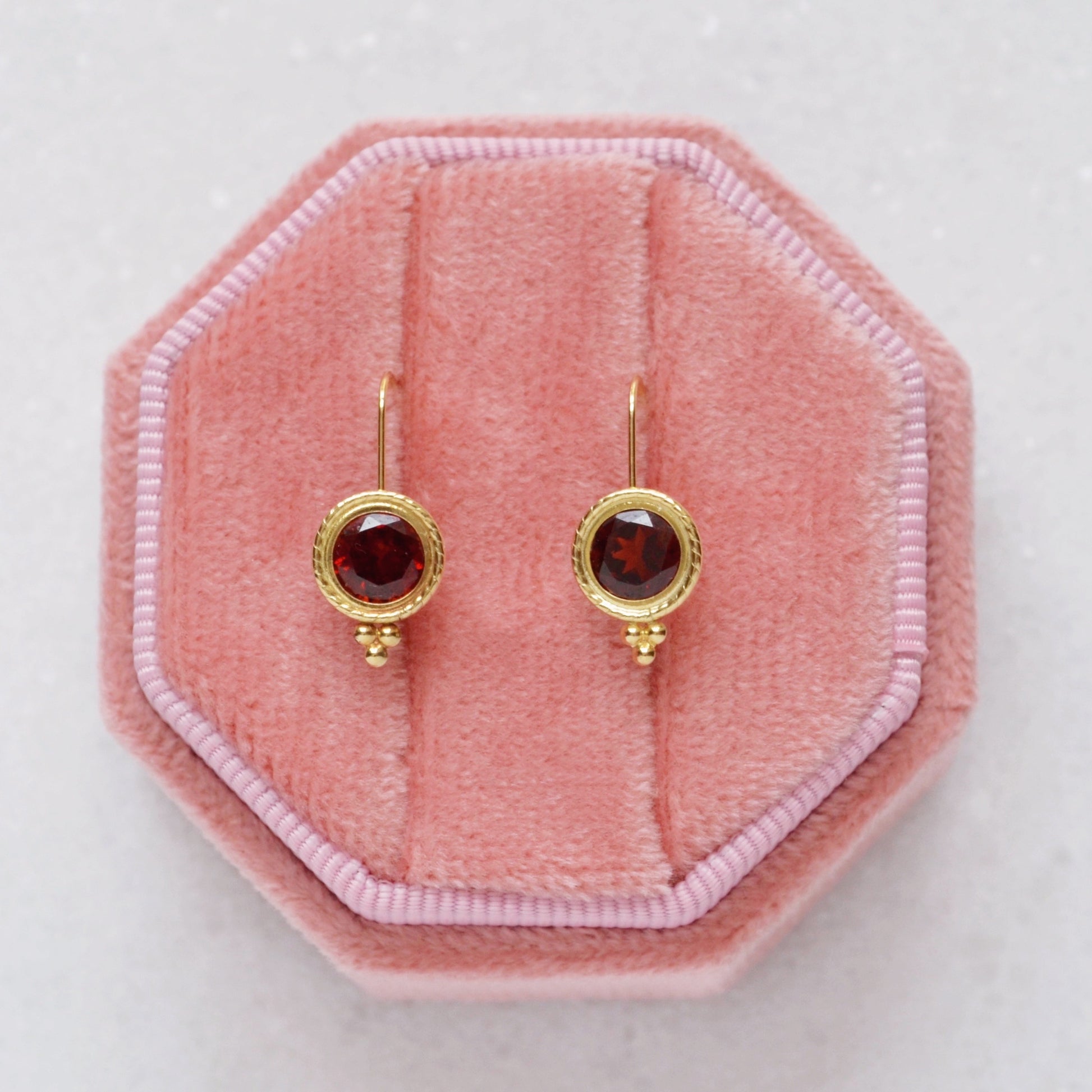 Vintage Byzantine Style Garnet And 14k Gold Earrings