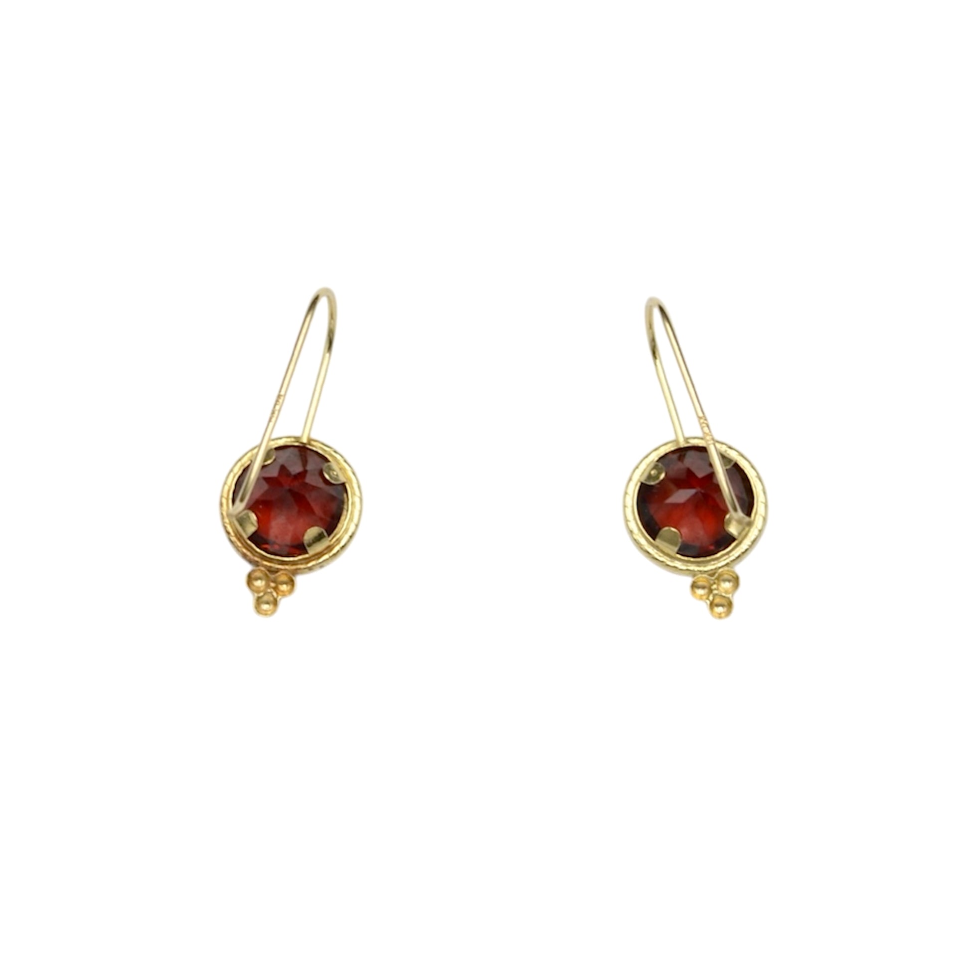 Vintage Byzantine Style Garnet And 14k Gold Earrings