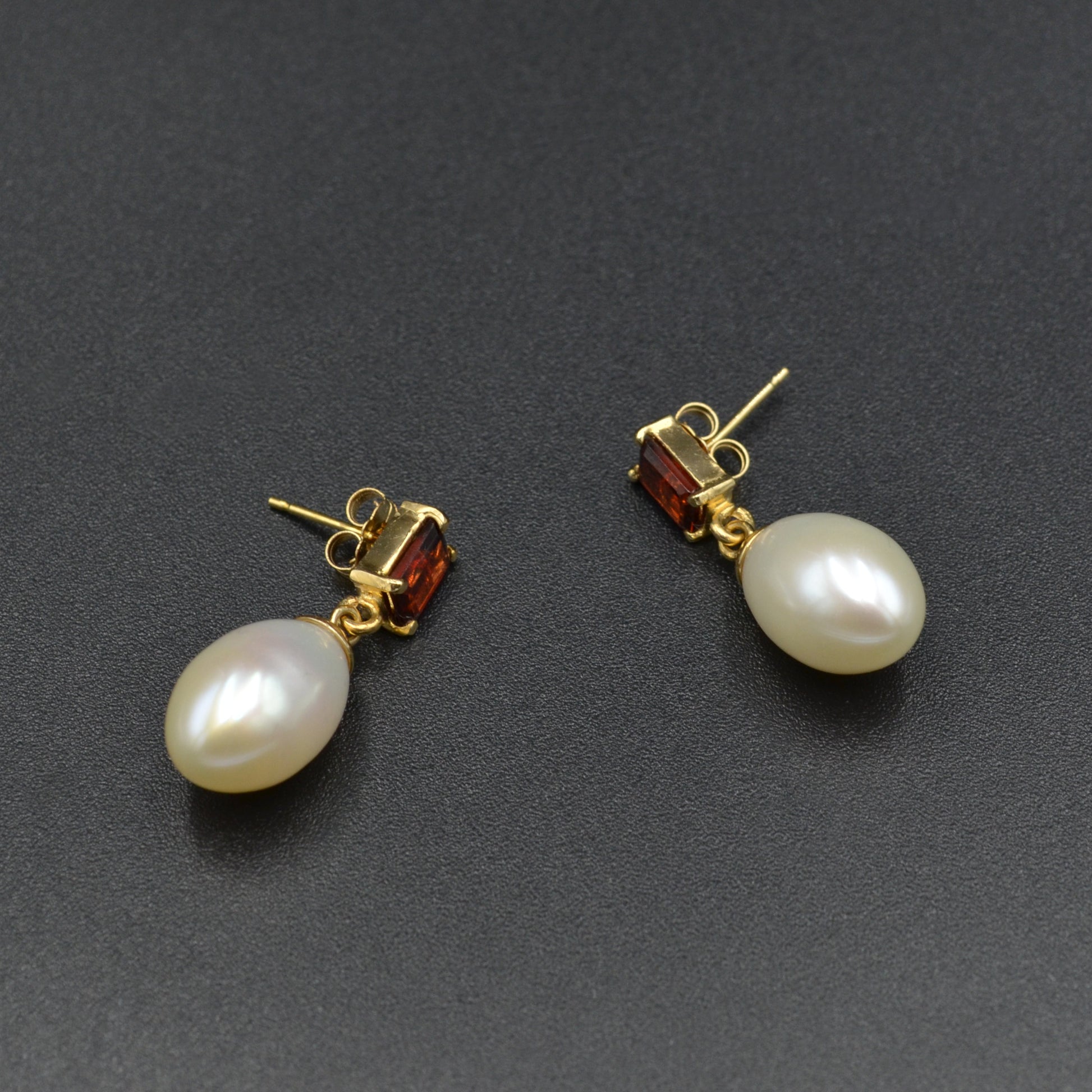 Vintage Garnet, Pearl and 14k Gold Drop Earrings