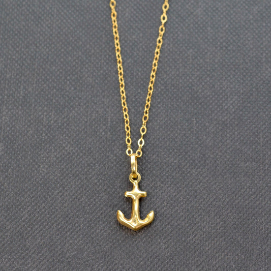 Vintage 18k Gold Anchor Pendant Necklace