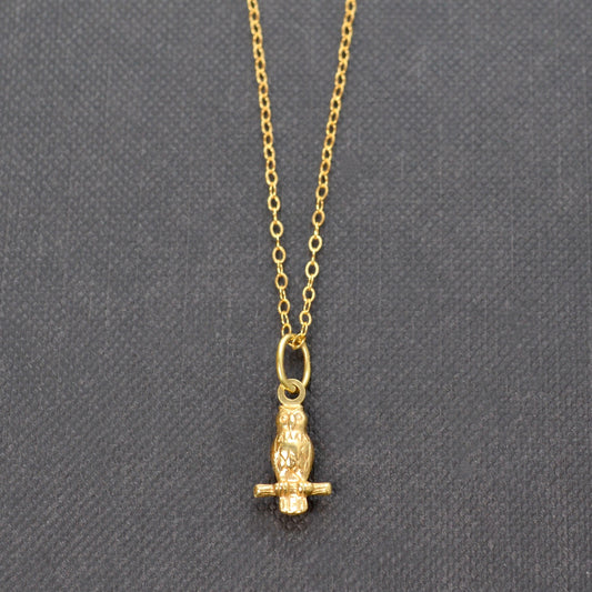 Vintage 18k Gold Owl Pendant Necklace