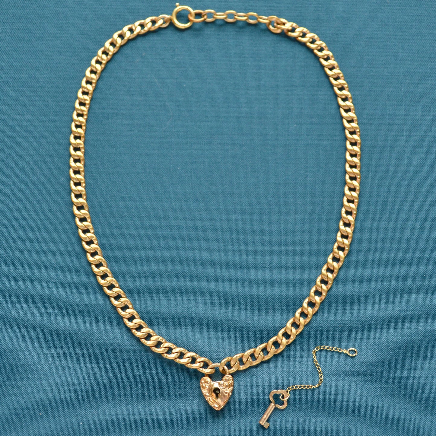 Antique Victorian Gold-filled Heart Padlock Curb Chain Necklace