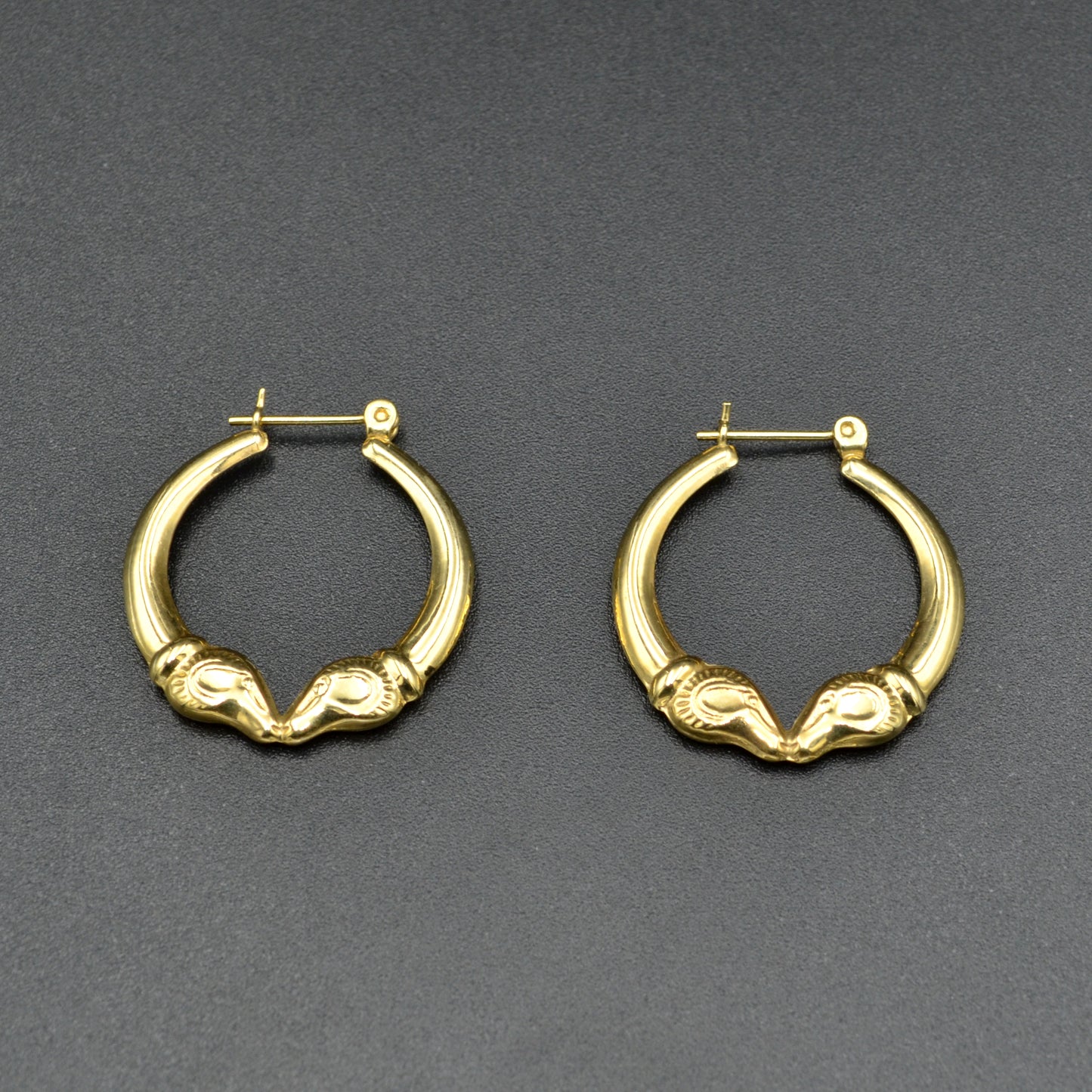 Double Rams Head Gold Earrings