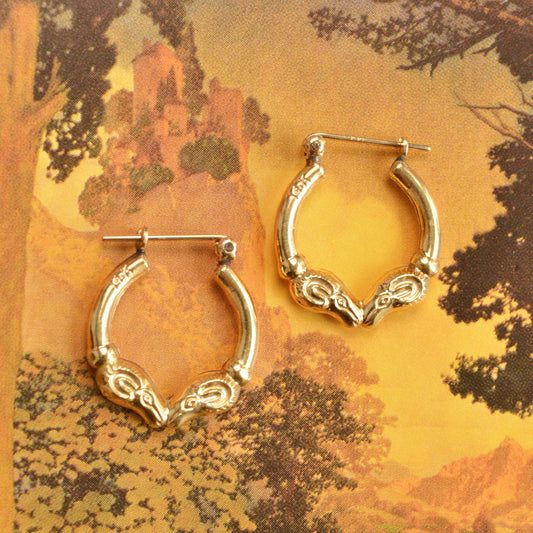 Vintage 14k Gold Rams Head Hoop Earrings