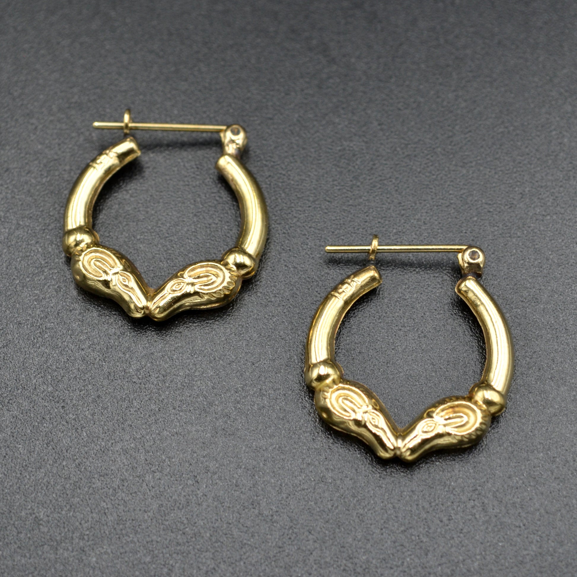 Vintage 14k Gold Rams Head Hoop Earrings