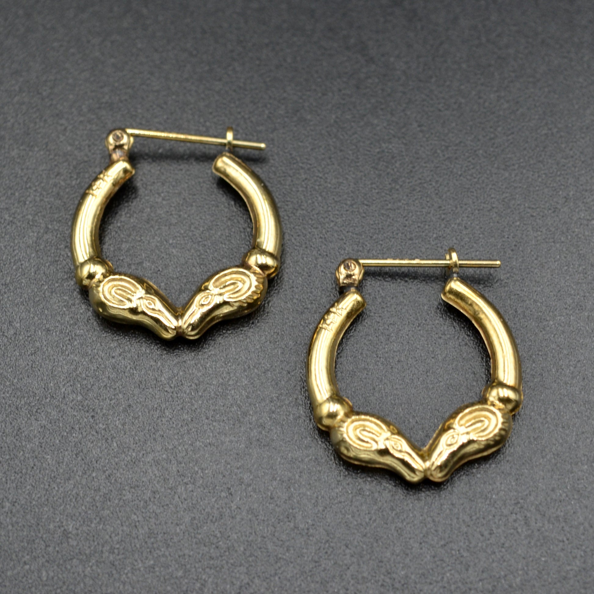 Vintage 14k Gold Rams Head Hoop Earrings