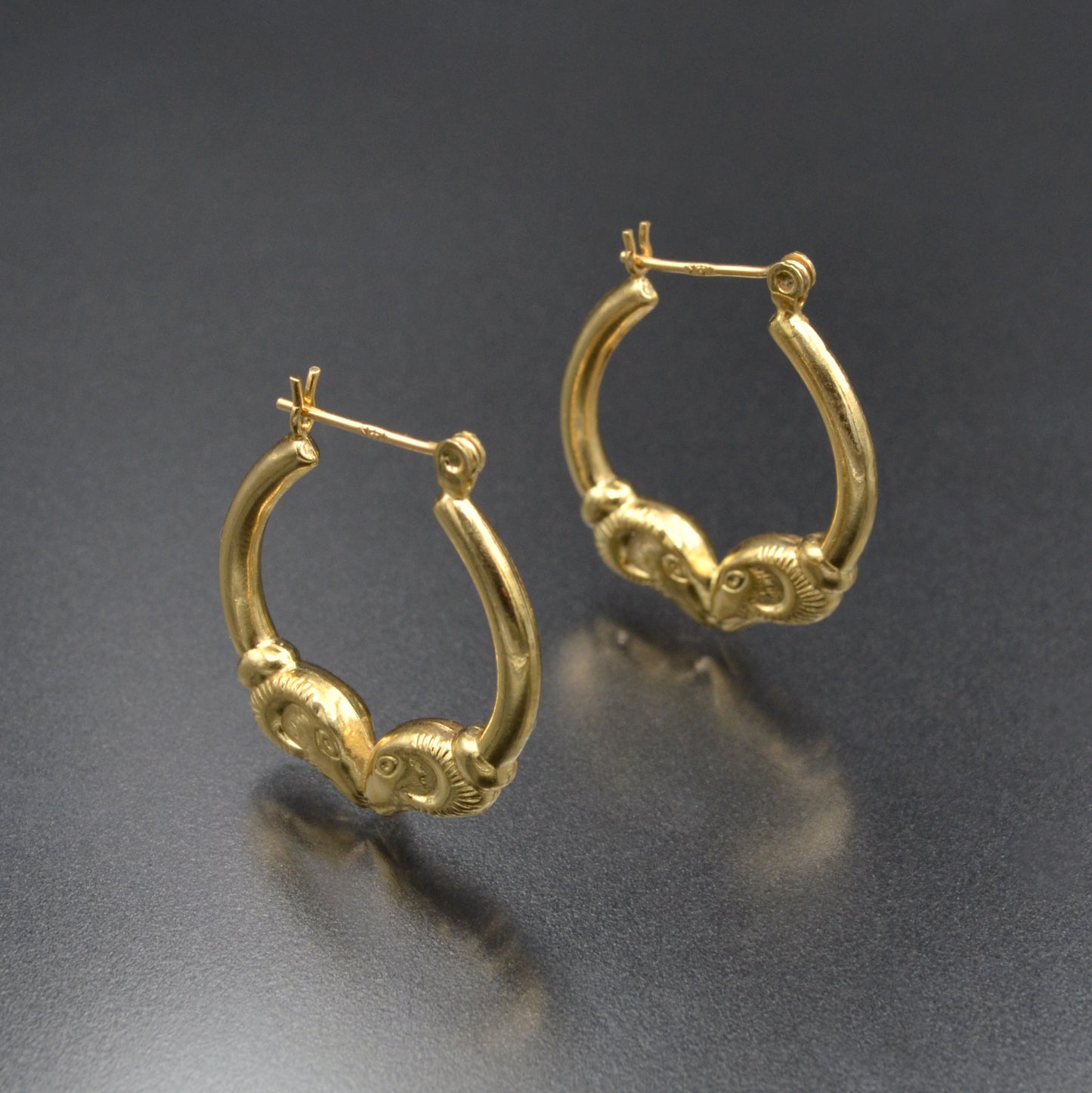 Vintage Double Rams Head 14k Gold Earrings