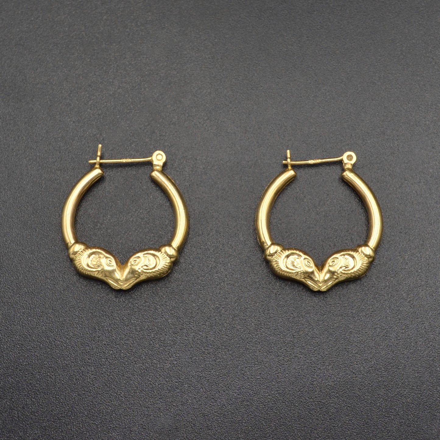 Vintage Double Rams Head 14k Gold Earrings