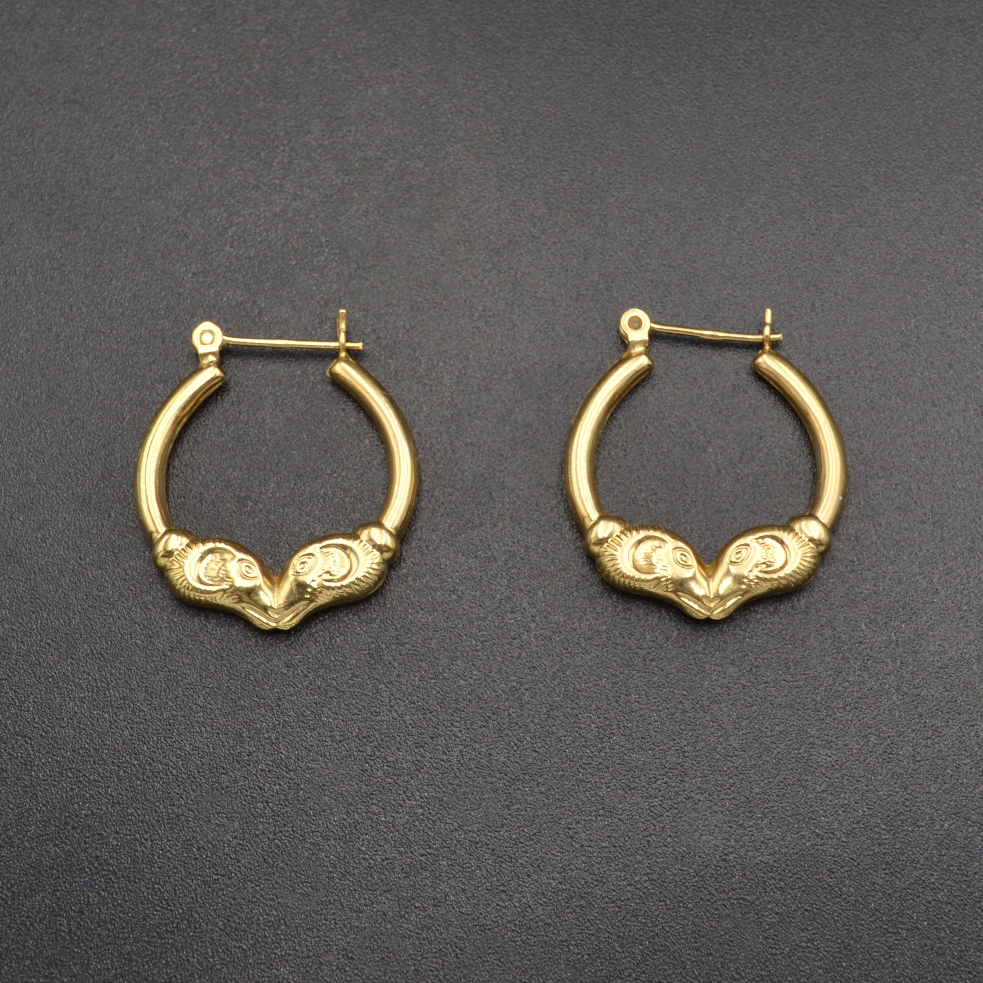 Vintage Double Rams Head 14k Gold Earrings