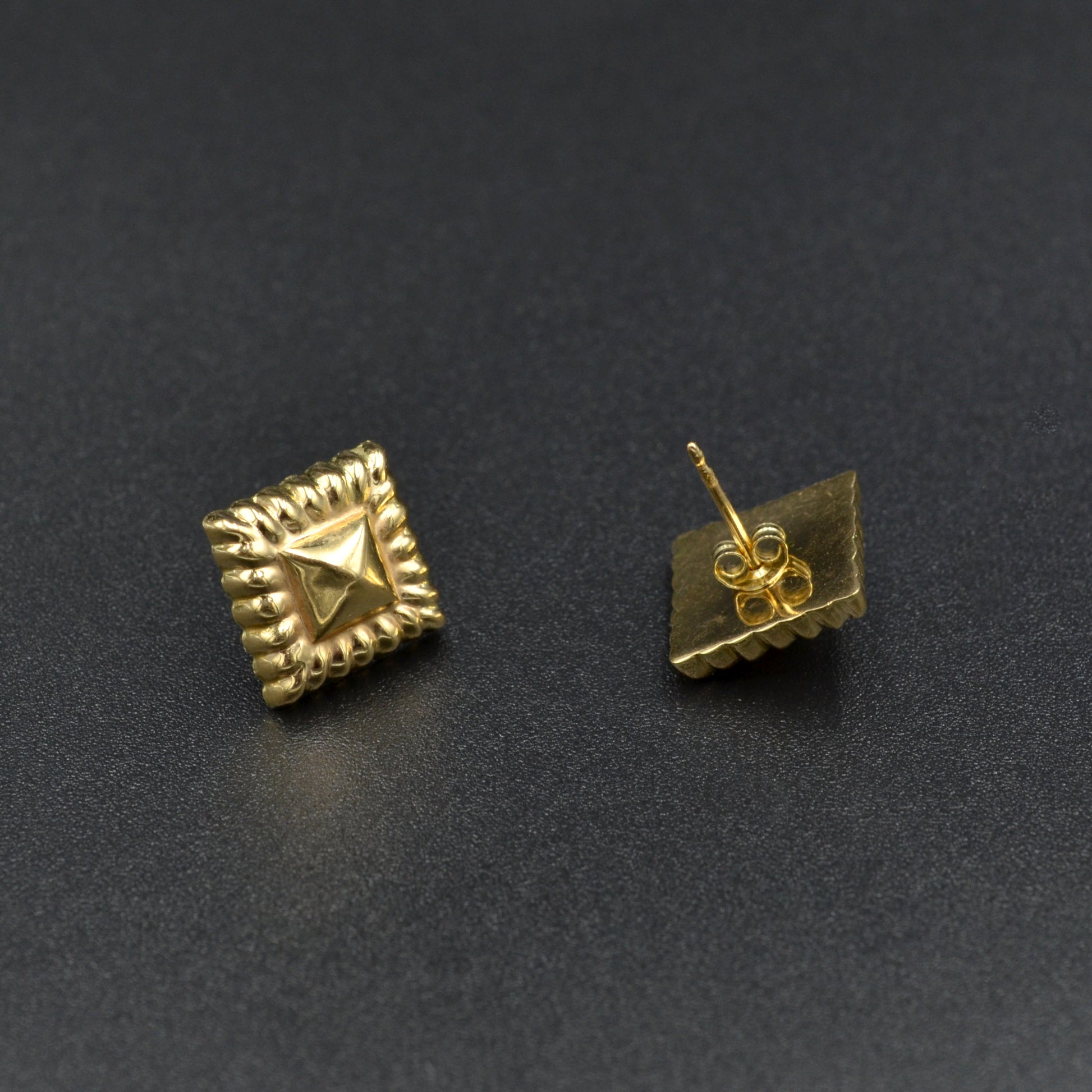 Vintage 14k Gold Ravioli Post Earrings