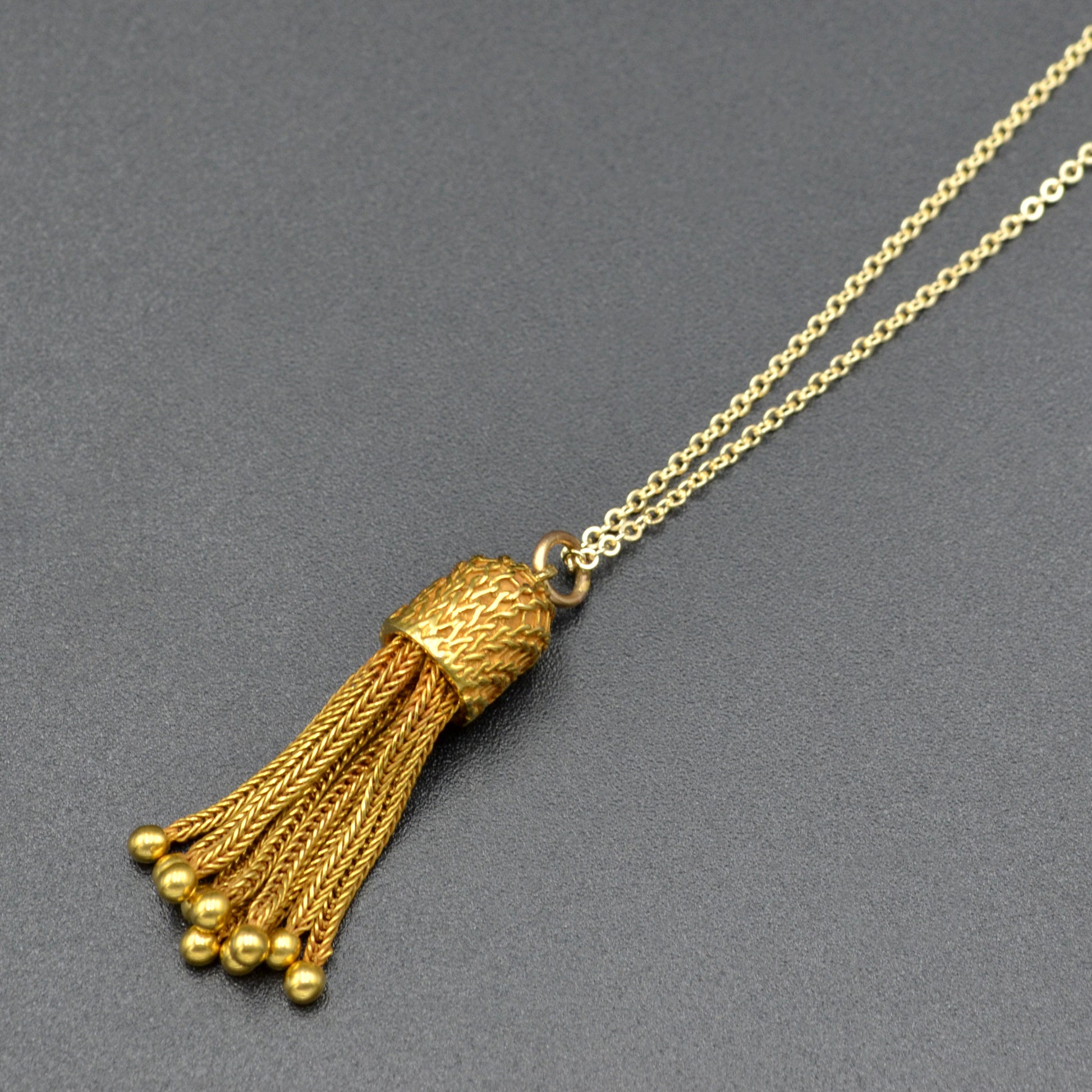 Antique 15k Gold Foxtail Chain Tassel Pendant Necklace